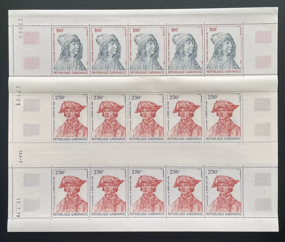 Gabon 1978 YT PA 209-210 sheet Dürer self-portrait Lucas van Leyden