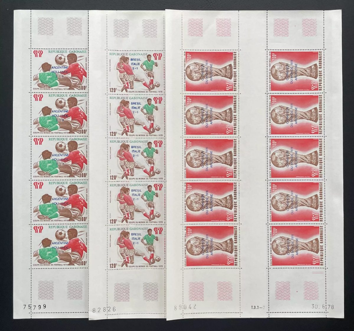 Gabon 1978 YT PA 211-213 surchargé planche Football Coupe Monde Argentine Brésil