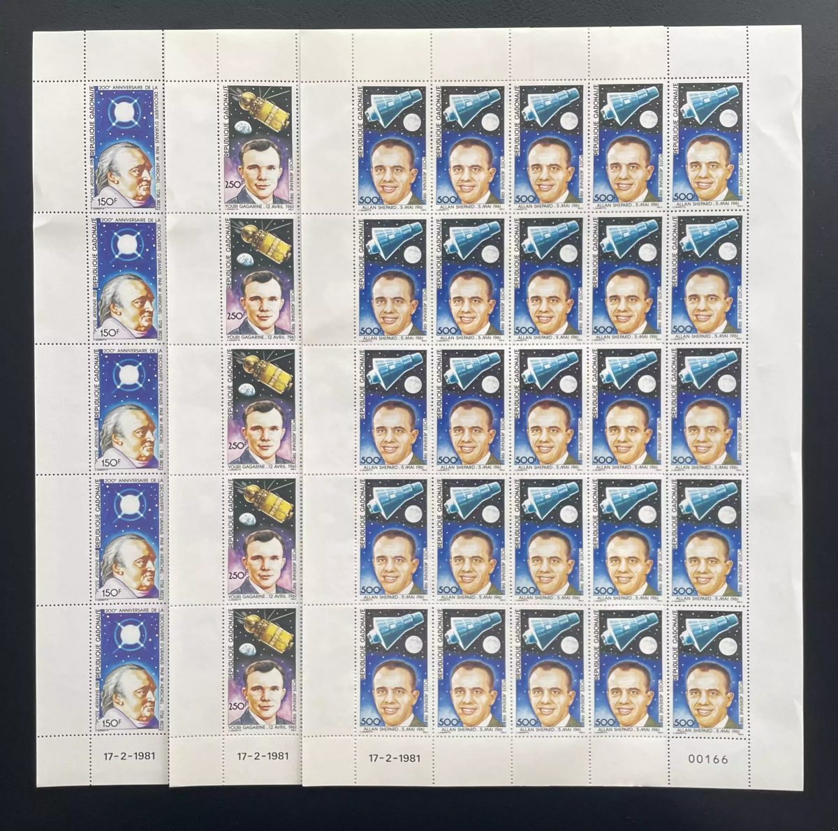 Gabon 1981 YT PA 244-246 planche espace Gagarine Shepard astronaute