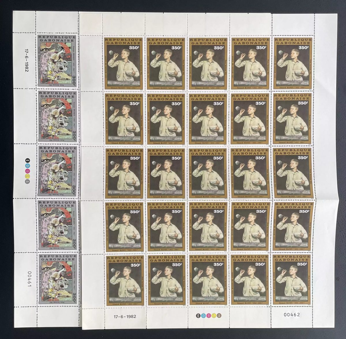 Gabun 1982 YT PA 252-253 Bogen Manet Seifenblasen Kunst Braque