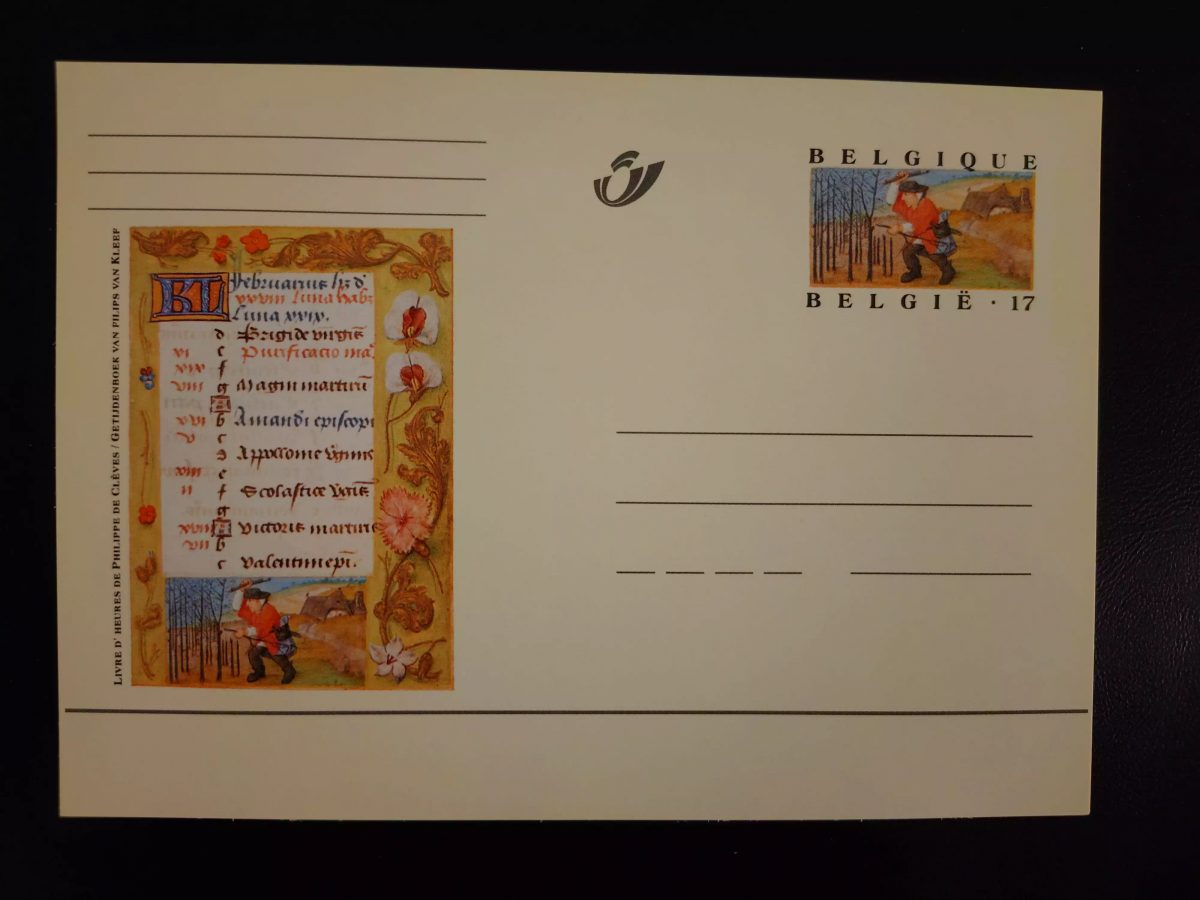 Belgique entier postal carte Livre d'Heures Philippe de Clèves Février I