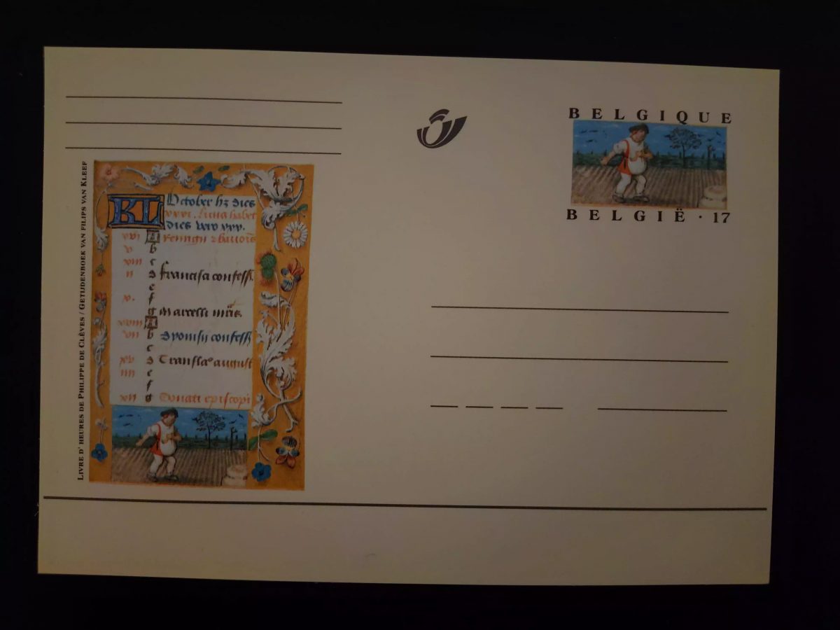 Belgique entier postal carte Livre d'Heures Philippe de Clèves Octobre VI
