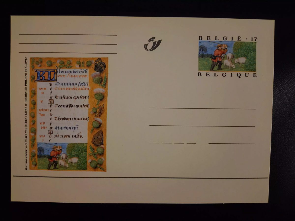 Belgique entier postal carte Livre d'Heures Philippe de Clèves novembre