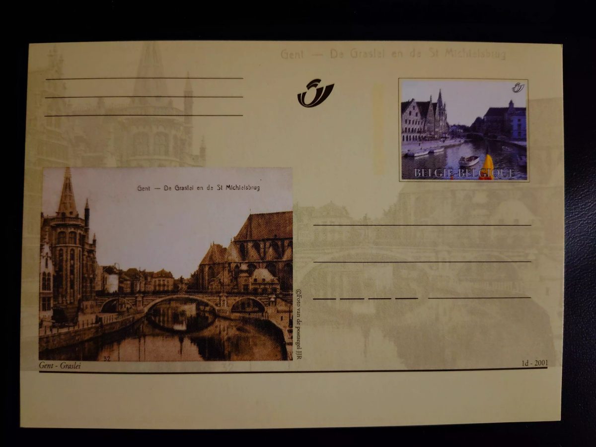 Belgique 2001 entier postal illustré Gent Graslei St Michielsbrug Gand