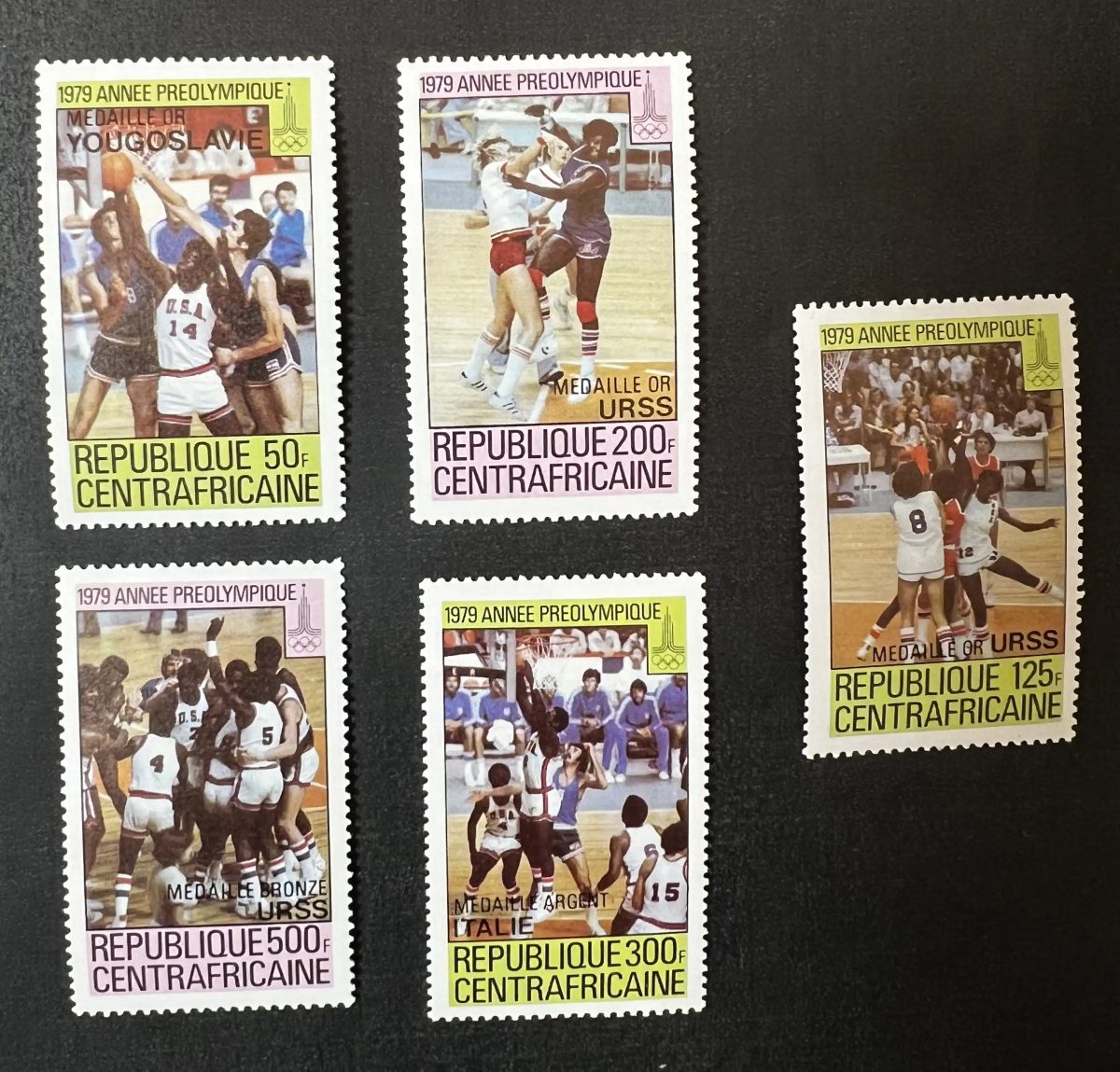 Zentralafrika 1979 Mi. 697-701A Voroly. Jahr Basketball Moskau