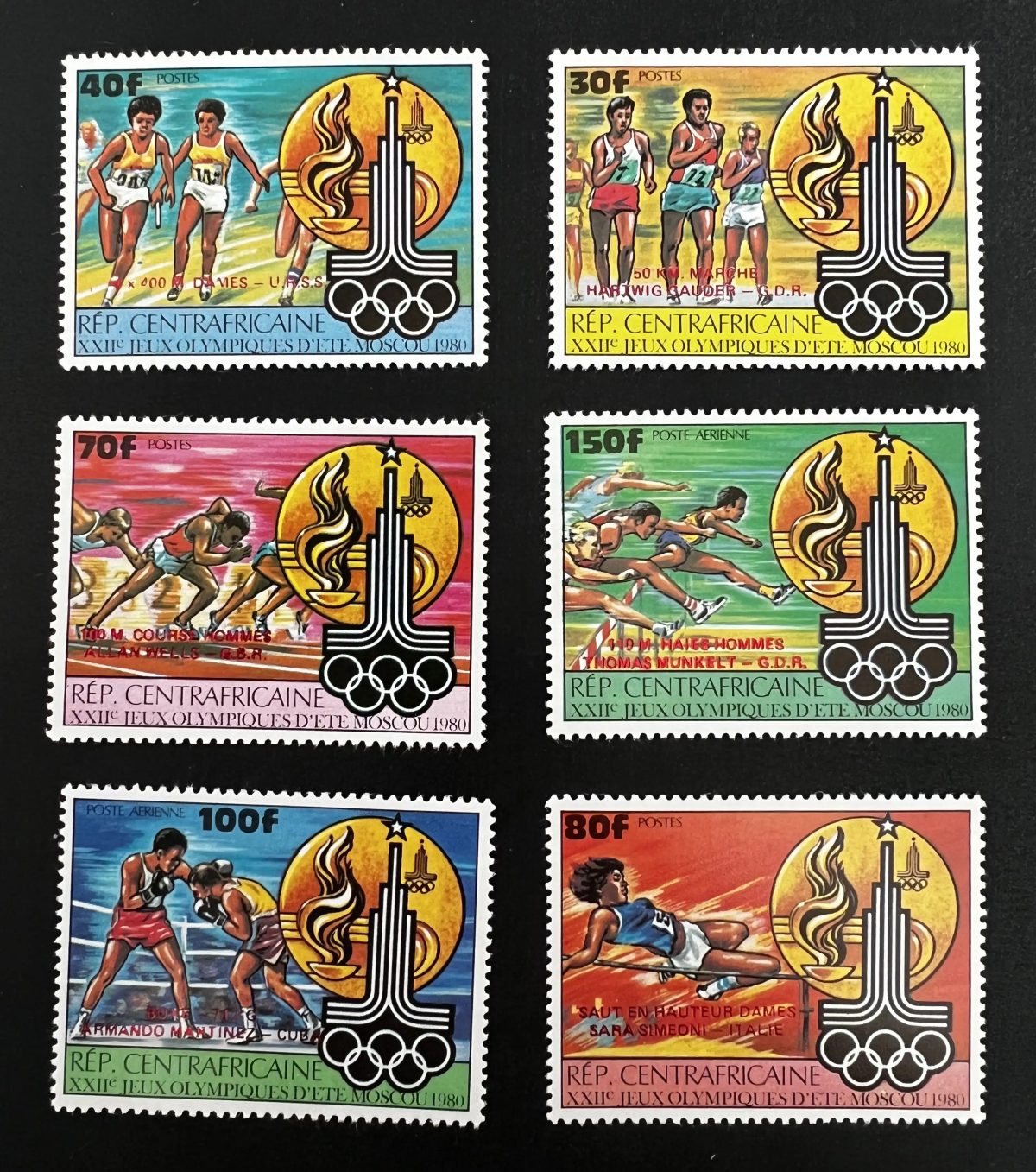 Centrafrique 1980 Mi. 726-731 Jeux Olympiques Moscou athlétisme boxe