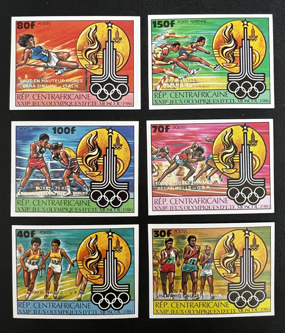 Central Africa 1980 Mi. 726-731B IMPERF Moscow Olympics Athletics
