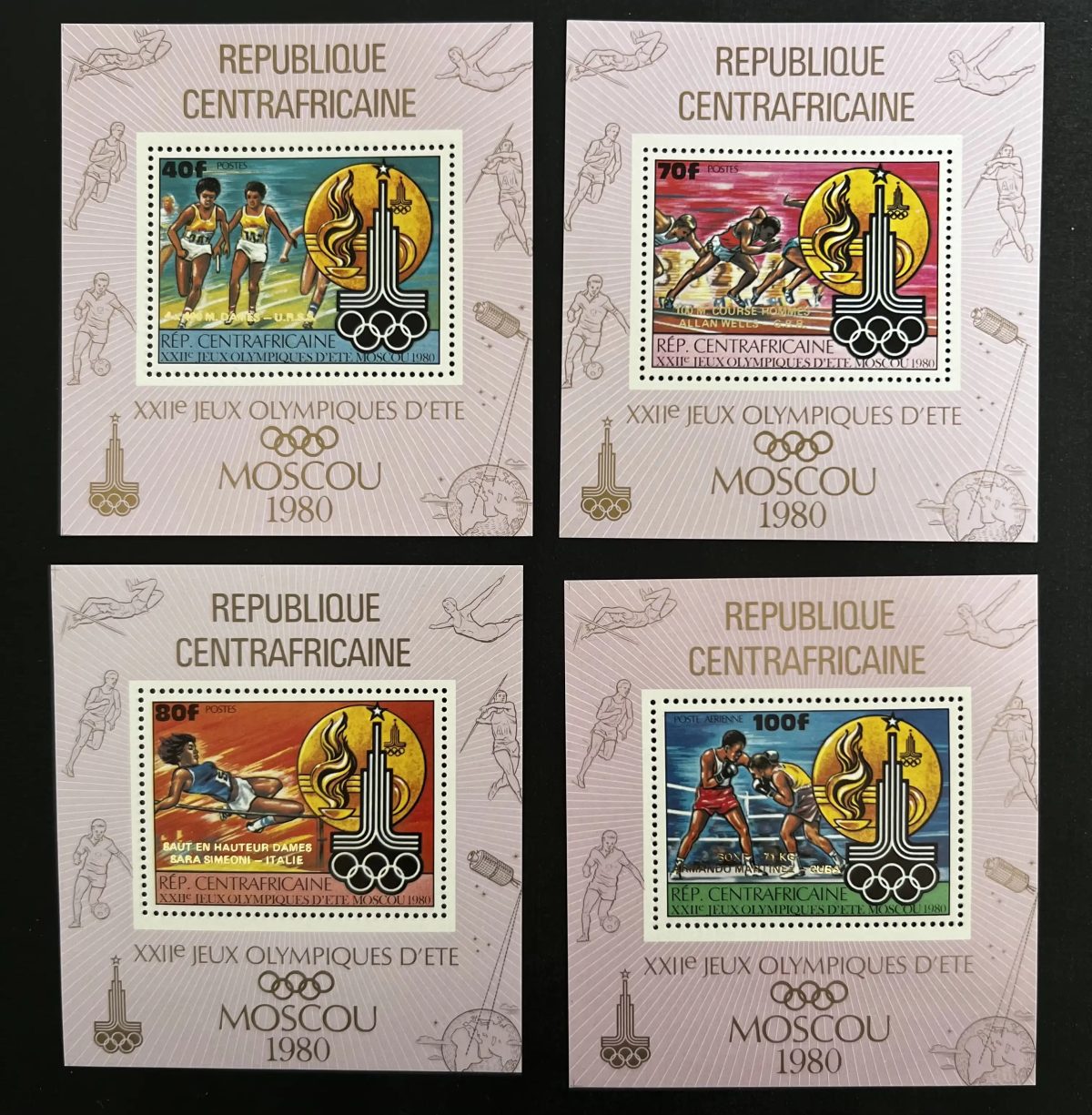Centrafrique 1980 Mi. Bl. 116-121 JO Moscou athlétisme boxe saut