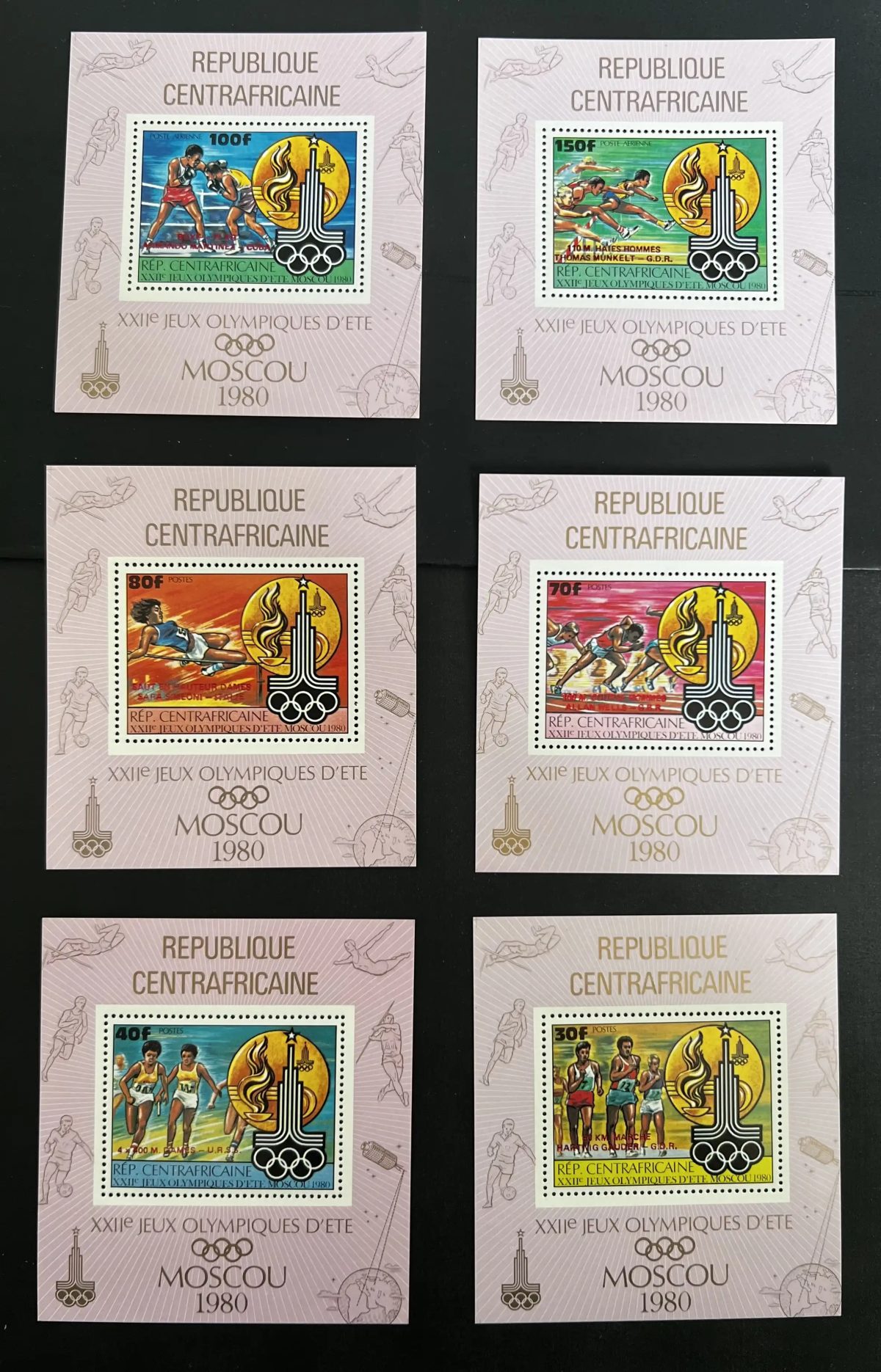 Central Africa 1980 Mi. Bl. 116-121 Moscow Olympic Games sports