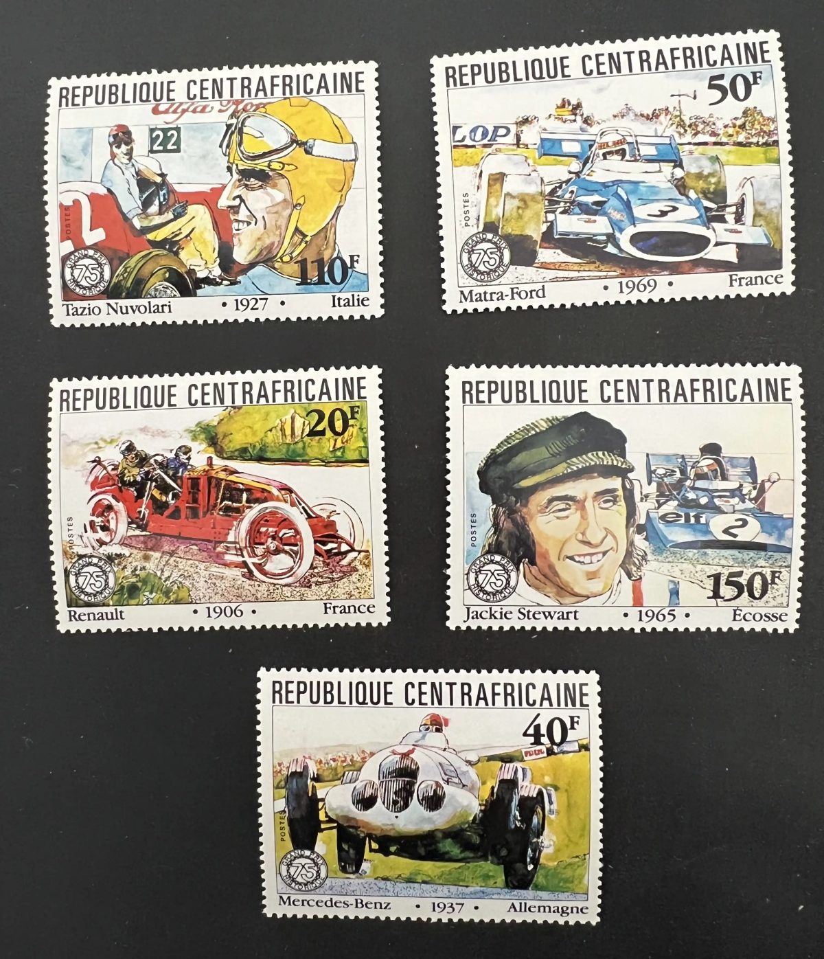 Central Africa 1981 Mi. 776-780 Grand Prix Nuvolari Stewart