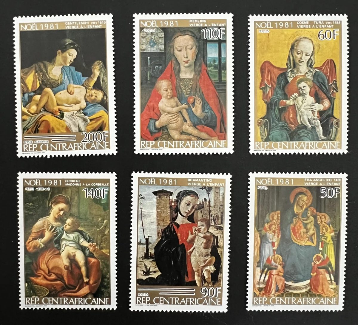 Centrafrique 1981 Mi. 798-803 Noël Vierge Enfant peinture Madone