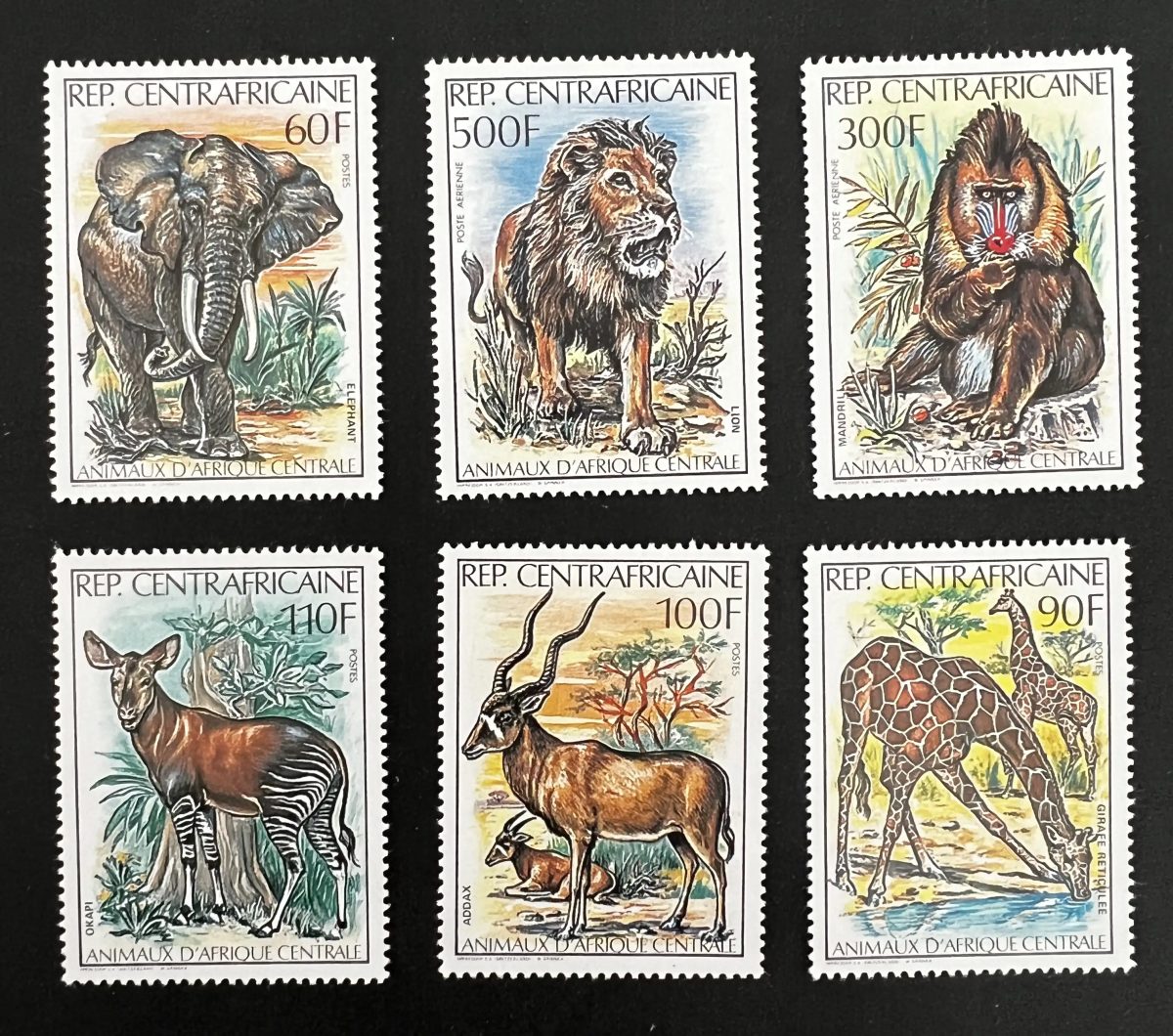 Centrafrique 1982 Mi. 812-817 faune éléphant lion mandrill okapi girafe