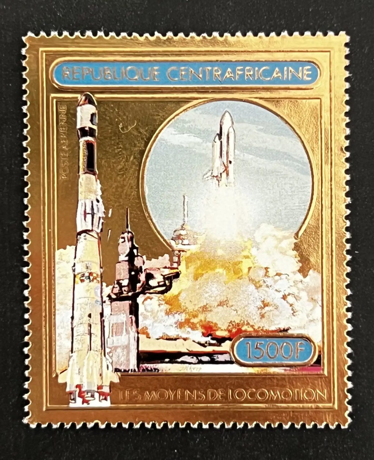 Centrafrique 1982 Mi. 832 doré or espace fusée navette spatiale locomotion