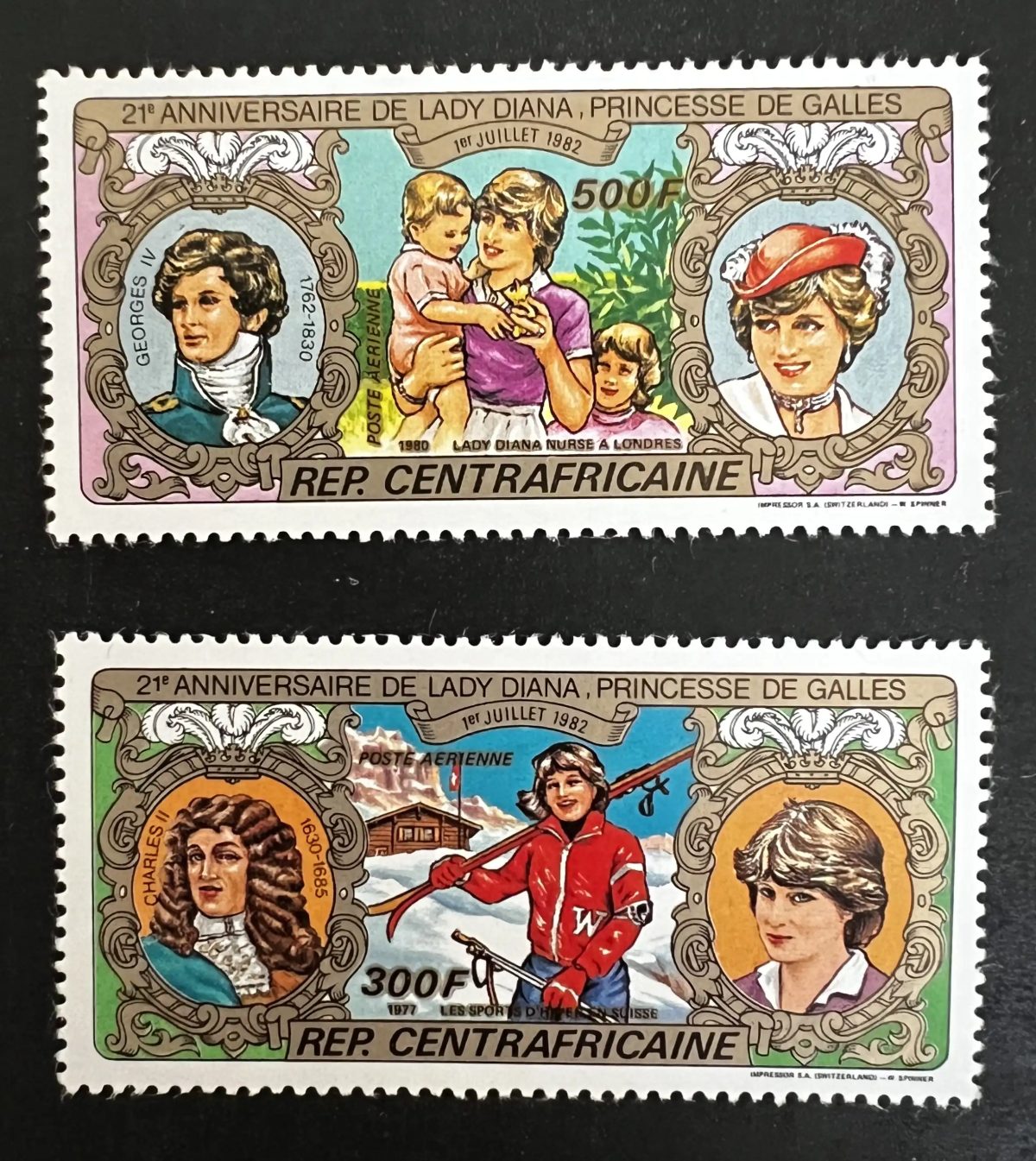 Centrafrique 1982 Mi. 847-848A Lady Diana Princesse de Galles royauté