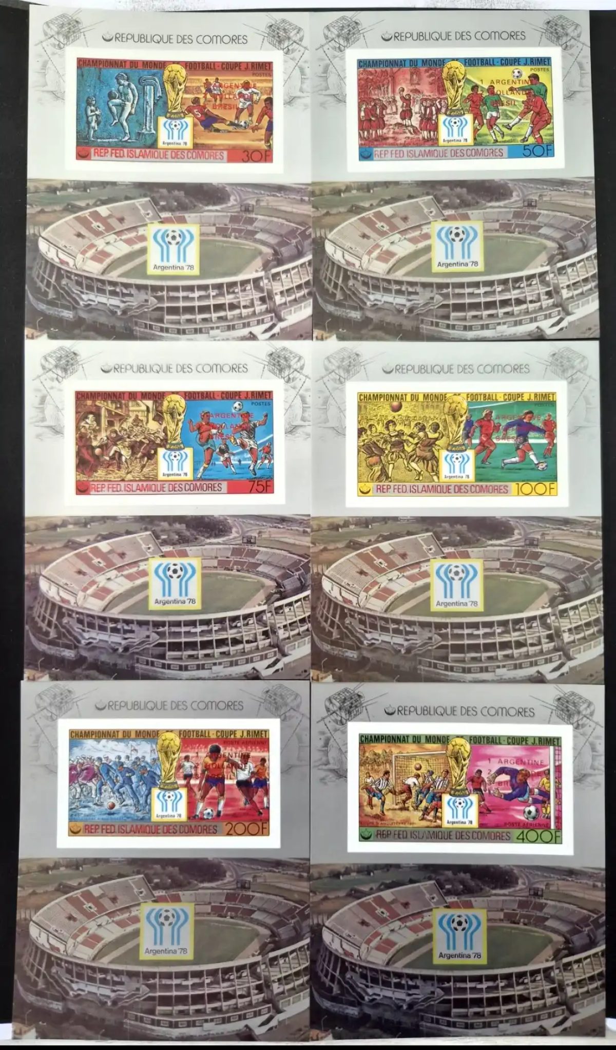 Comores 1978 Mi. Bl. 175-180 rouge ND Football Coupe Monde Argentina 78 Stade