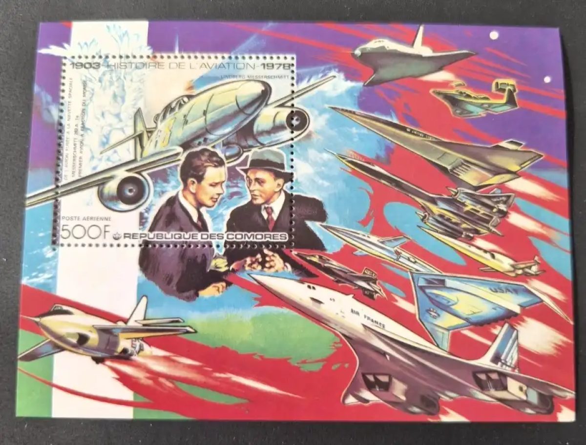 Komoren 1978 Mi. Bl. 149 Luftfahrtgeschichte Lindbergh Messerschmitt