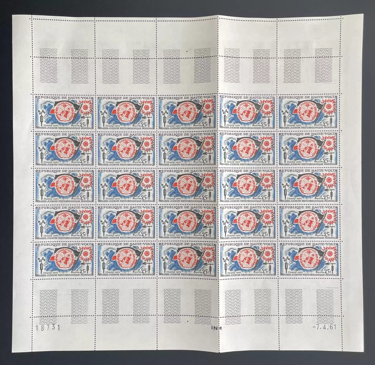 Haute-Volta 1961 YT 93 planche Journée Météorologique Mondiale OMM WMO