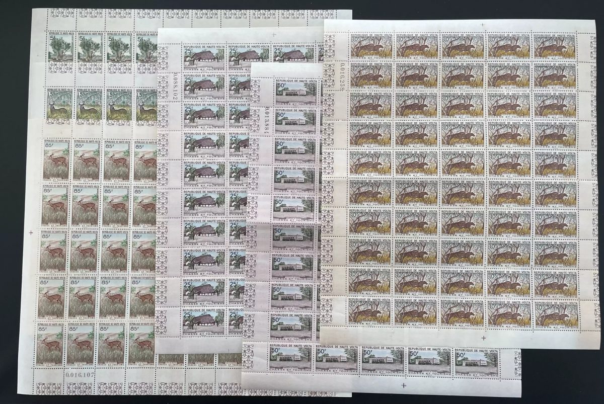 Haute-Volta 1962 YT 97-102 planche chasse tourisme faune lion antilope safari