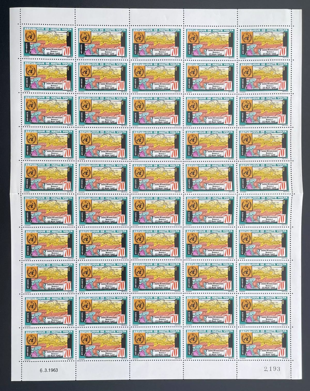 Haute-Volta 1963 YT 109 planche Journée Météorologique Mondiale carte