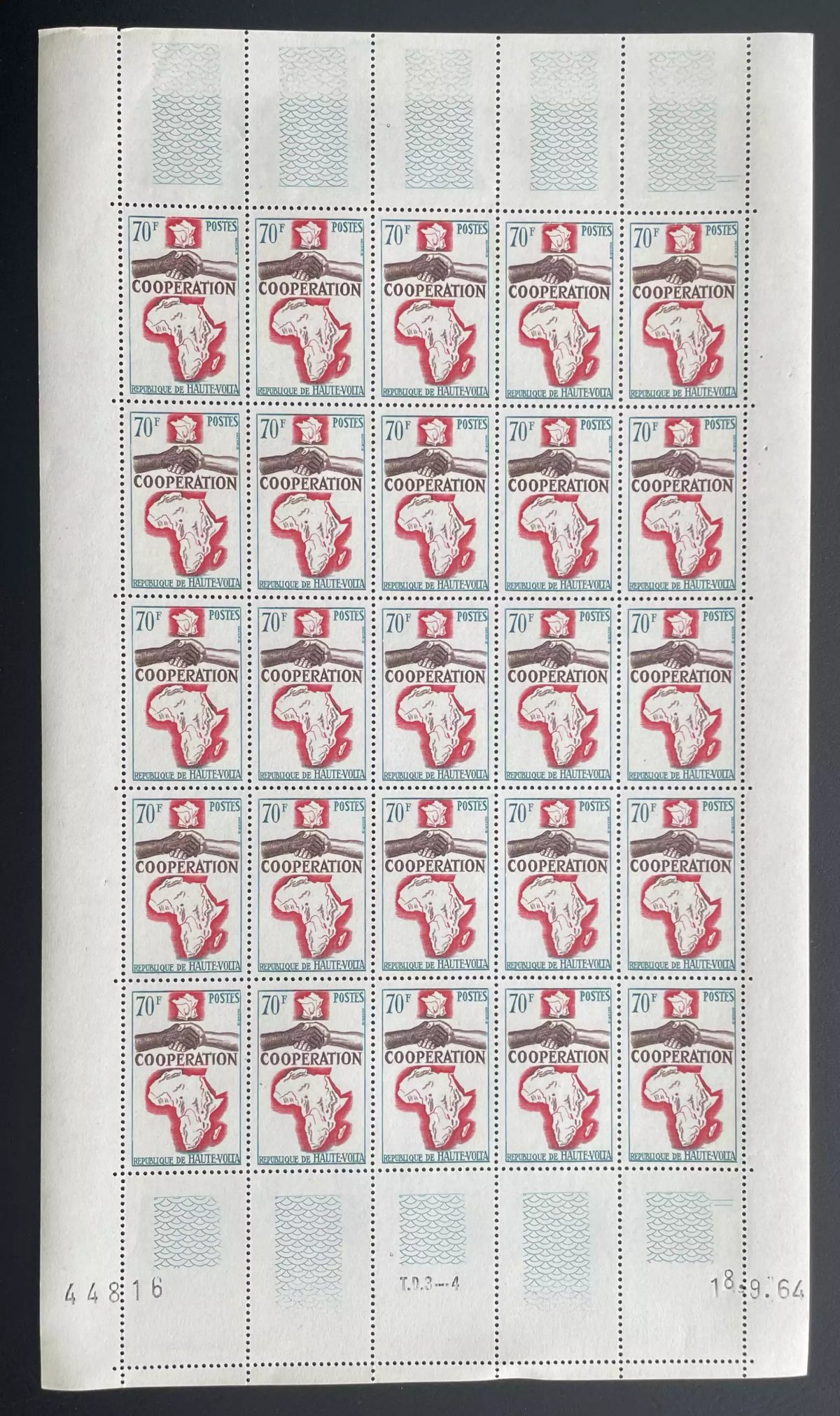 Haute-Volta 1964 YT 136 planche Coopération Afrique carte mains France