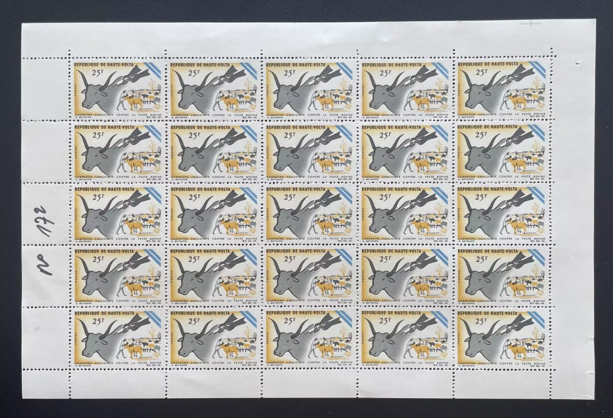 Haute-Volta 1966 YT 172 planche peste bovine zébu élevage vaccination Afrique