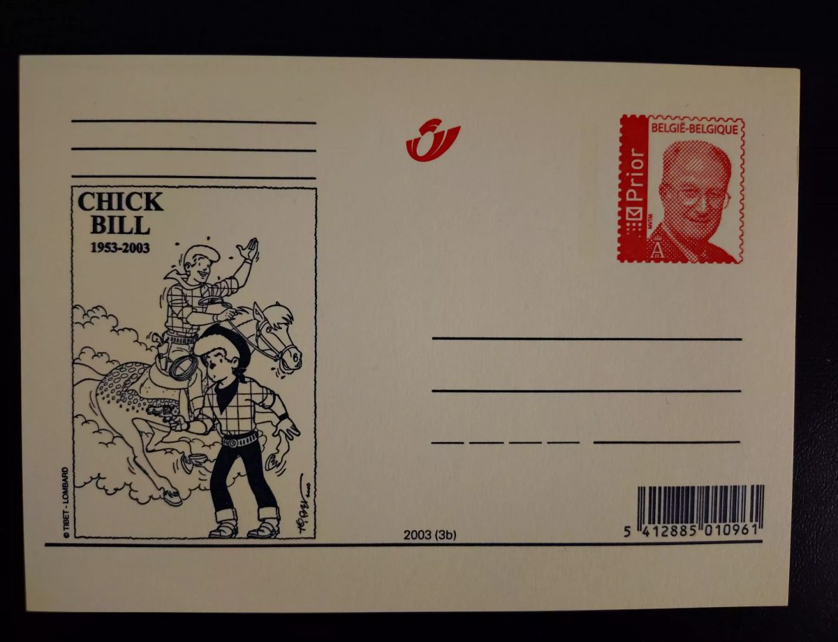 Carte postale Belgique 2003 Chick Bill Tibet bande dessinée Lombard entier