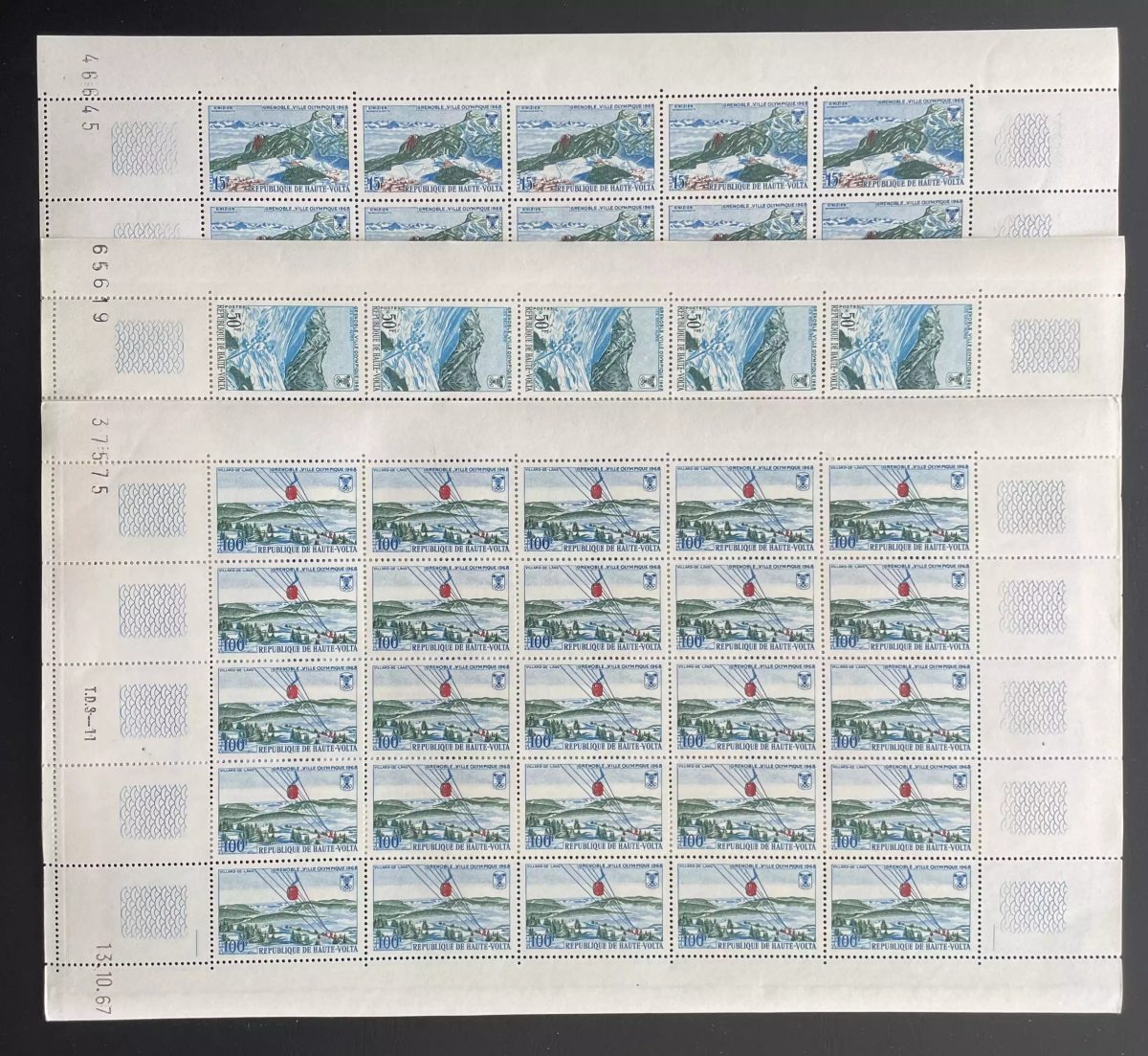 Haute-Volta 1967 YT 184-186 planche Jeux Olympiques Grenoble ski montagne