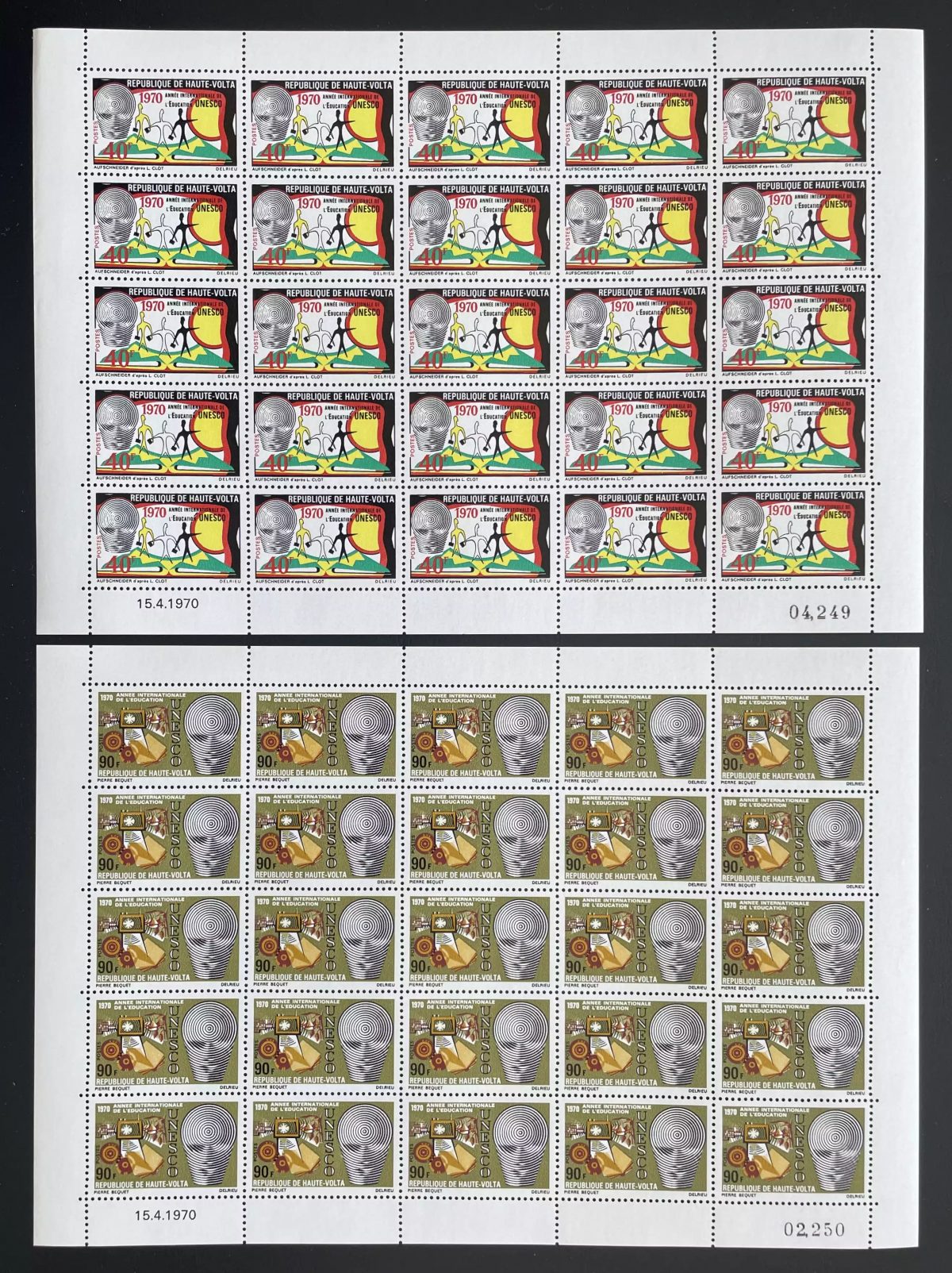 Upper Volta 1970 YT 218-219 sheet UNESCO International Education Year