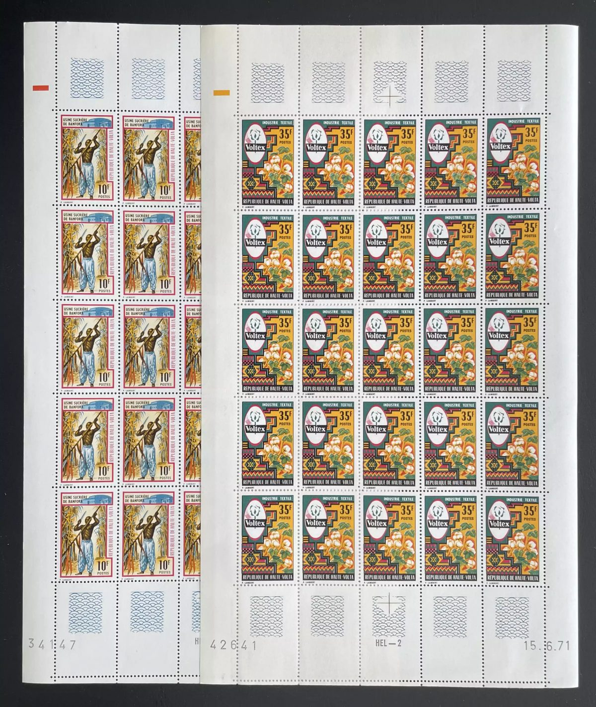 Upper Volta 1971 YT 240-241 sheet Voltex textile sugar cotton industry