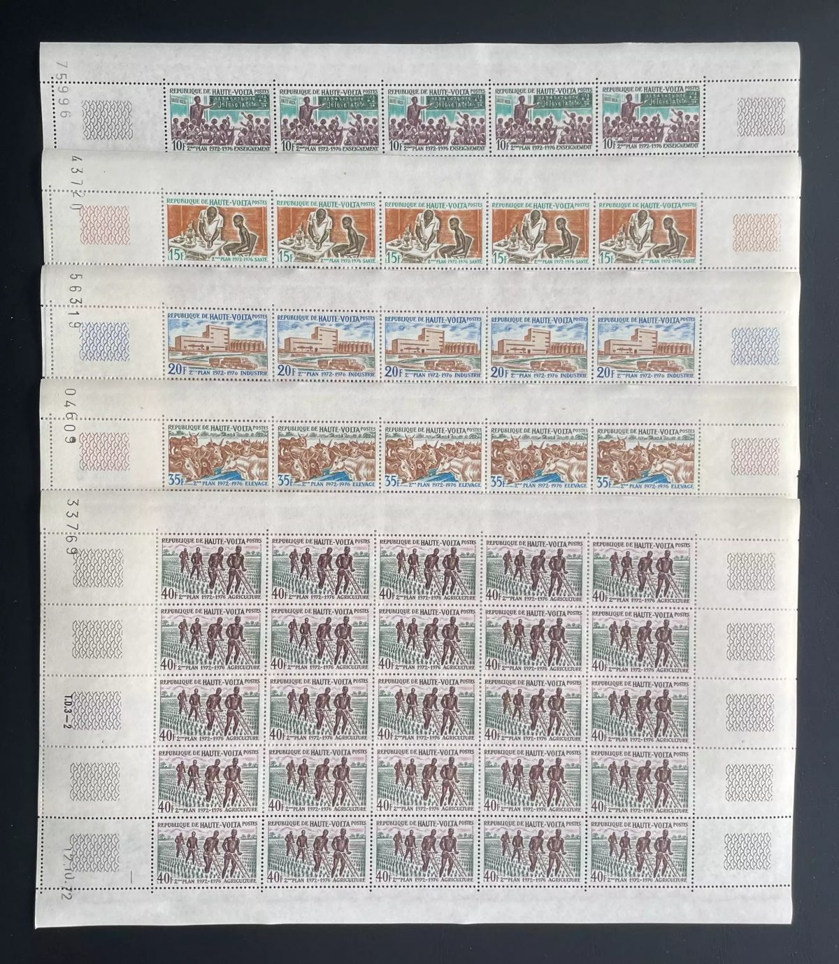 Haute-Volta 1972 YT 273-277 planche plan développement agriculture industrie