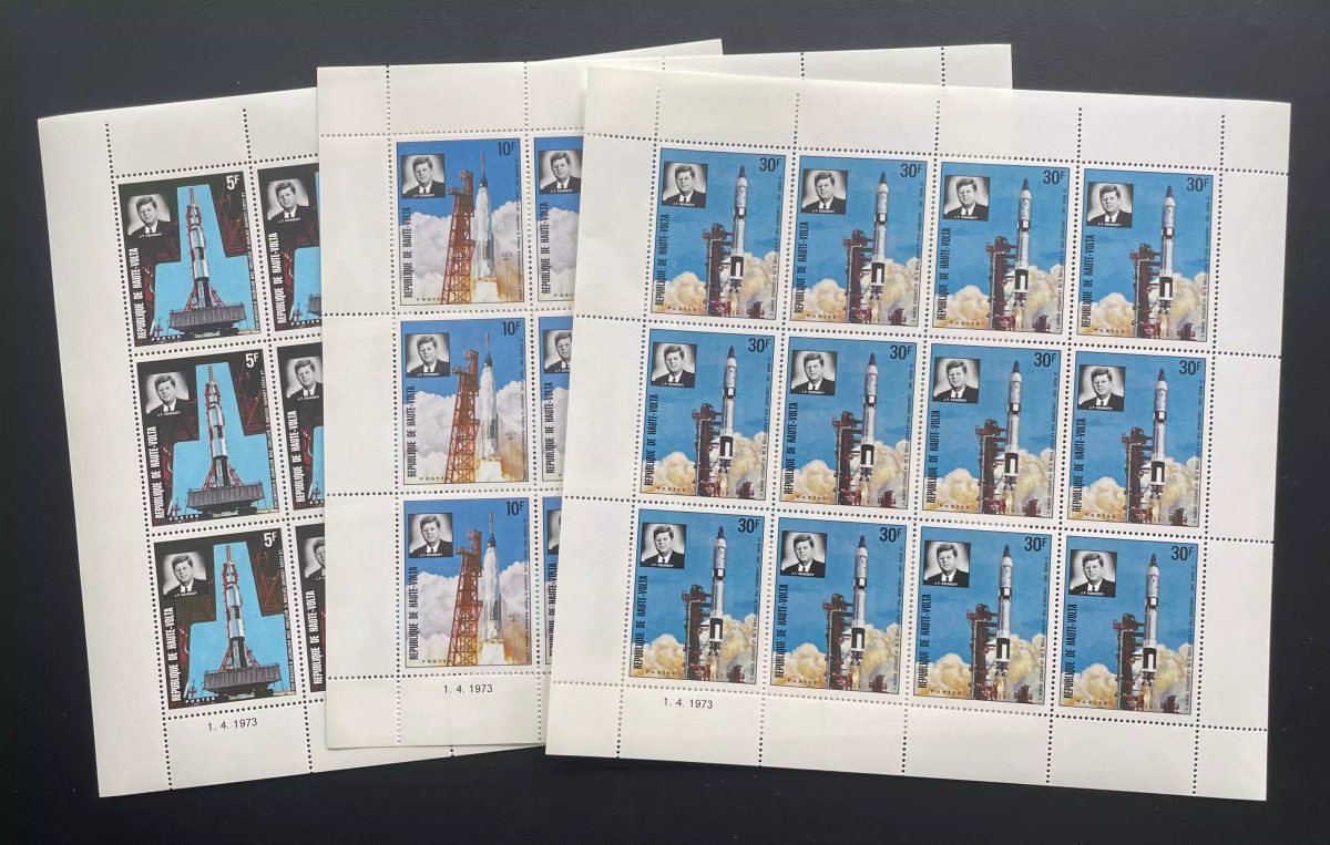 Haute-Volta 1973 YT 288-290 planche Kennedy fusée espace Apollo Gemini Atlas