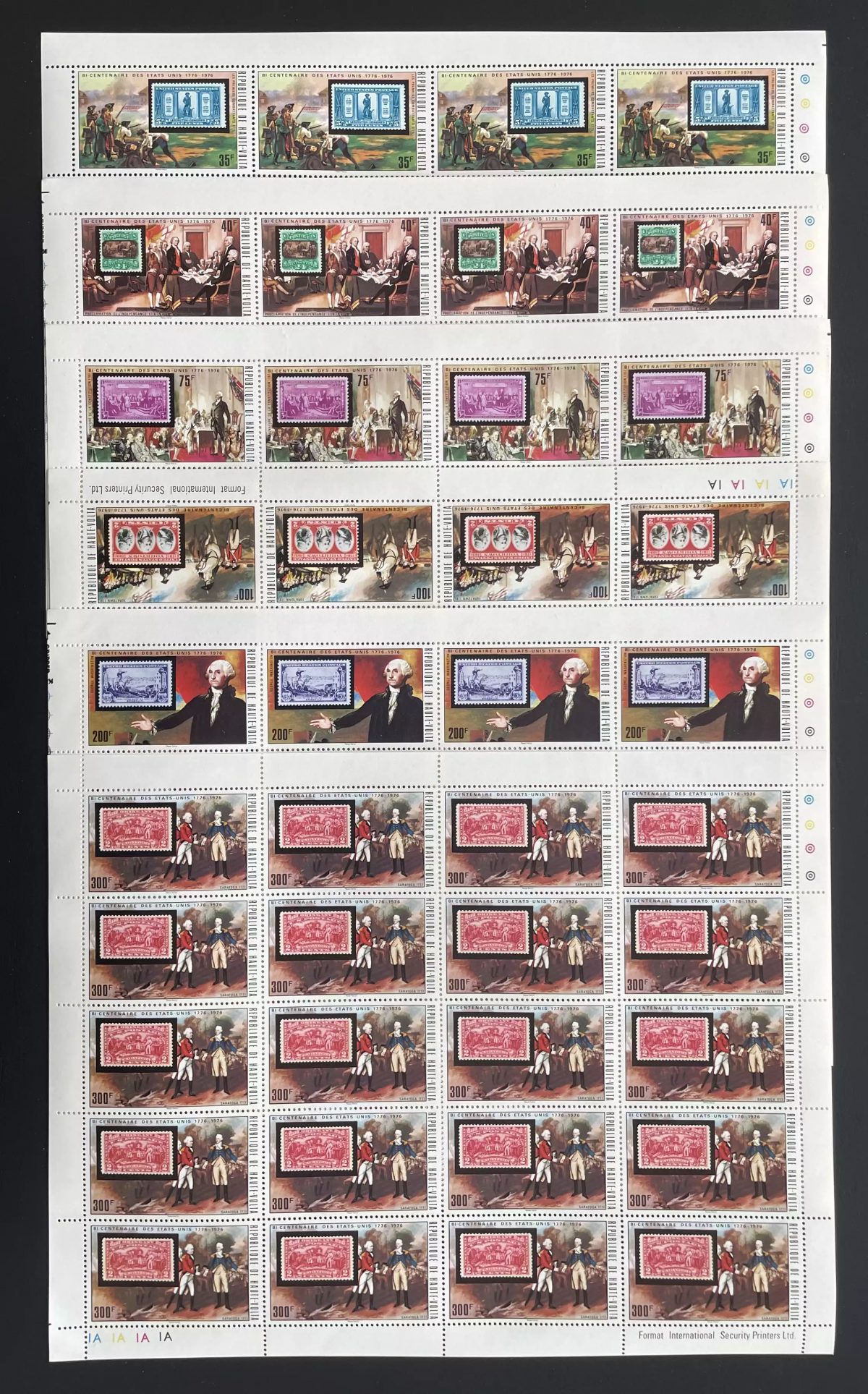 Haute-Volta 1975 YT 342-347 planche Bicentenaire USA Washington Indépendance