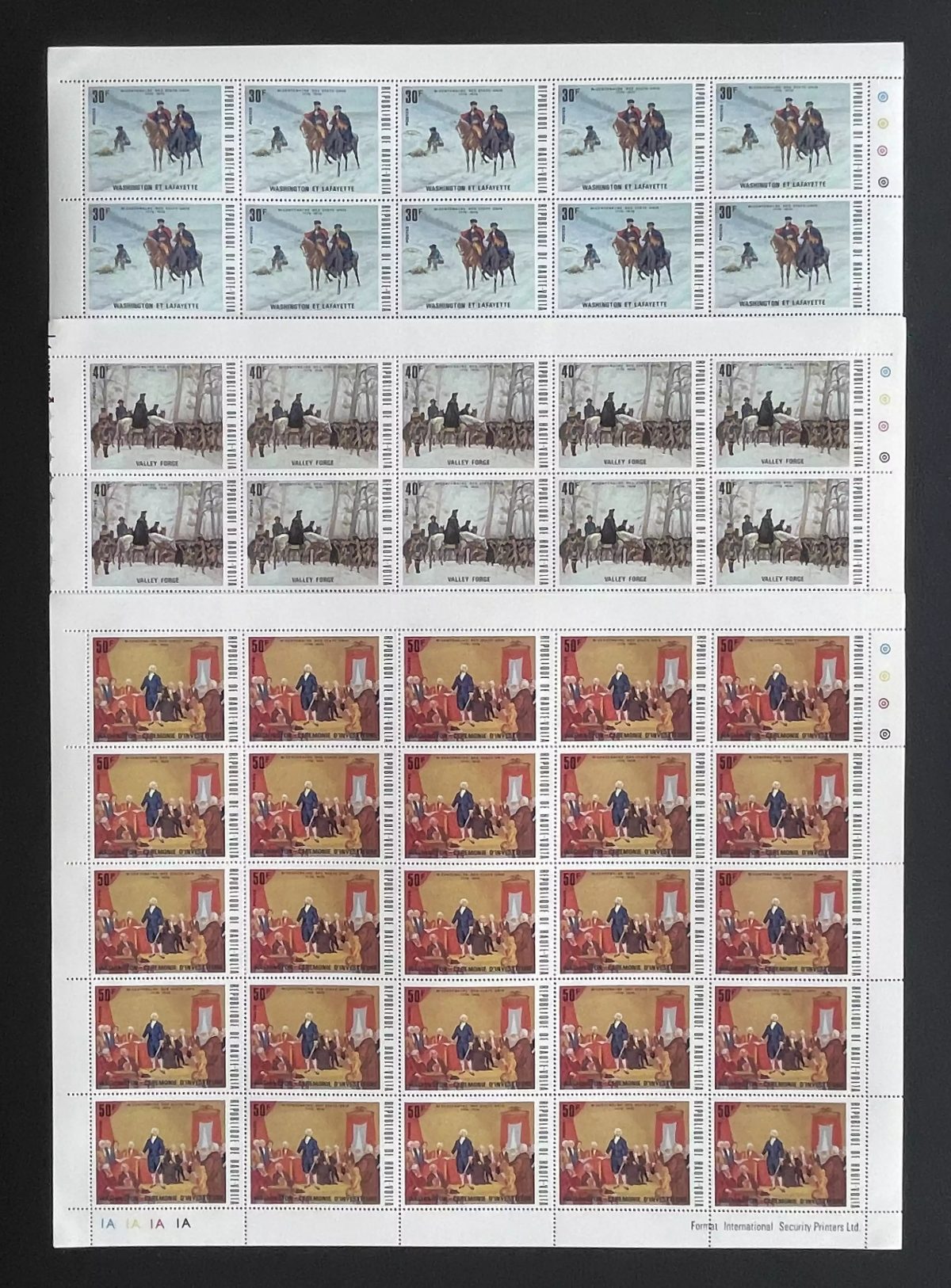 Haute-Volta 1975 YT 354-356 planche Bicentenaire USA Washington Lafayette