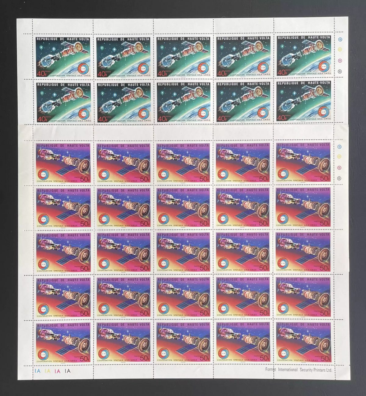 Haute-Volta 1975 YT 359-360 planche coopération spatiale USA URSS Apollo