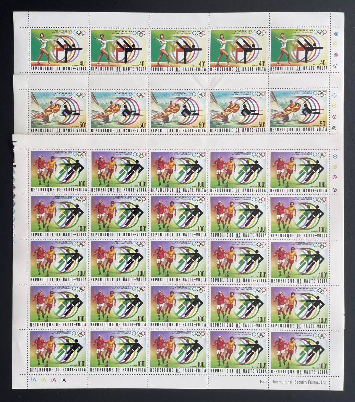Haute-Volta 1976 YT 377-379 planche Jeux Olympiques Montréal sport football