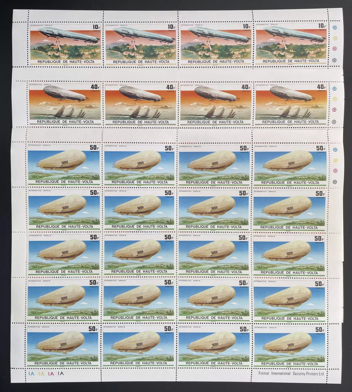 Haute-Volta 1976 YT 385-387 planche Zeppelin dirigeable aviation airship