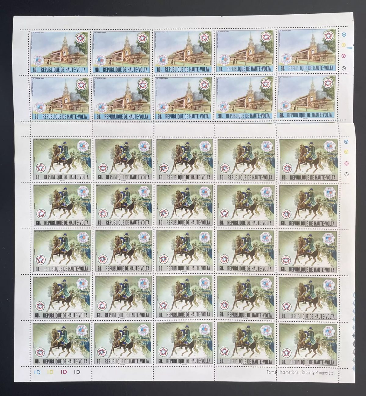 Haute-Volta 1976 YT 393-394 planche Bicentenaire Révolution Américaine cheval