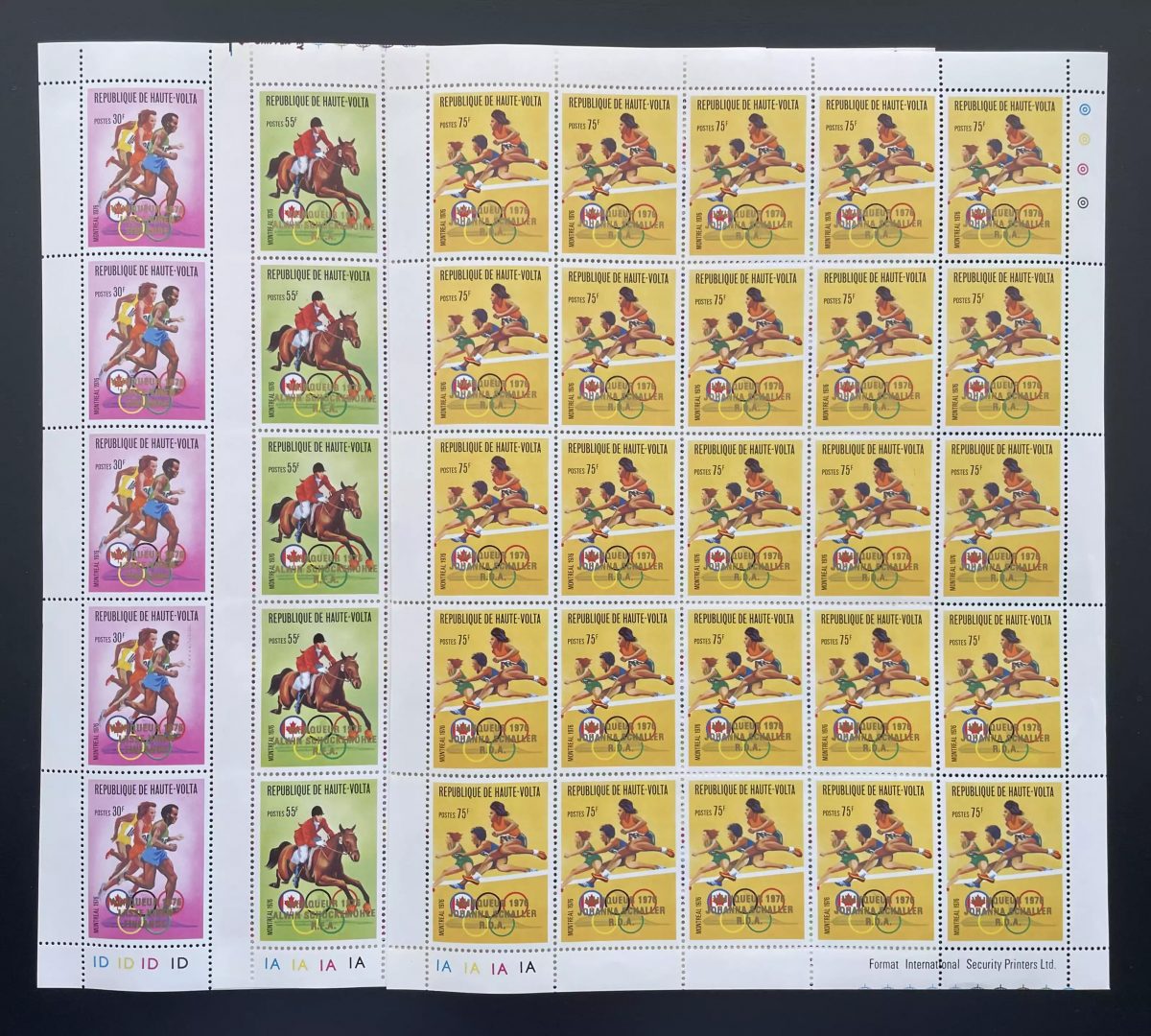 Haute-Volta 1977 YT 408-410 surchargé planche Jeux Olympiques Montreal Cheval