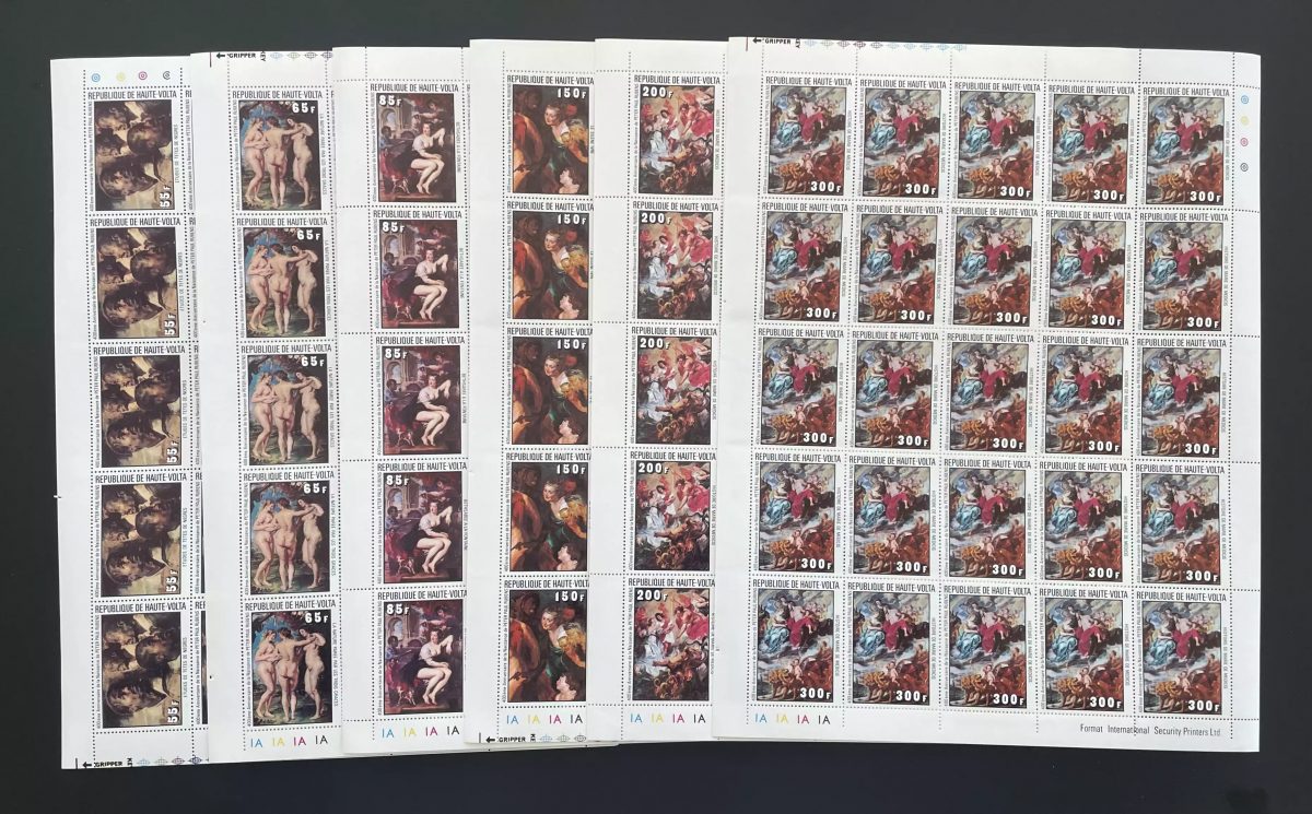 Haute-Volta 1977 YT 434-439 planche Rubens peinture art nu Marie Médicis
