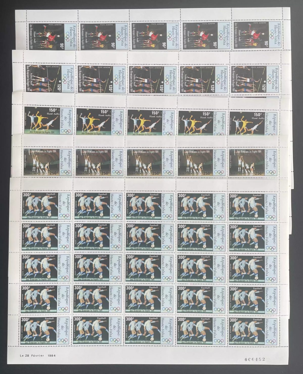 Haute-Volta 1984 YT PA 251-255 planche JO Los Angeles football sport