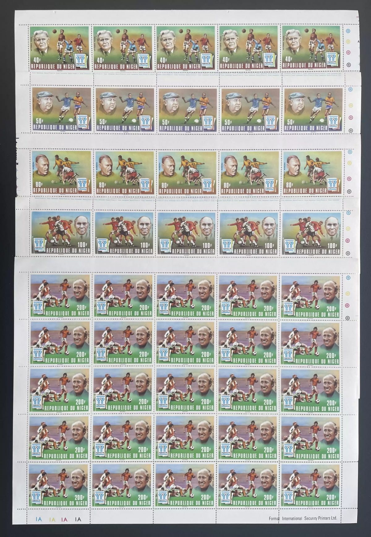 Niger 1977 YT 417-421 planche football coupe monde Argentine 78 entraîneurs