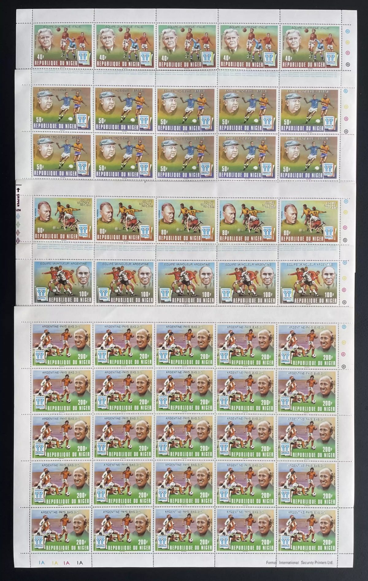 Niger 1978 YT 456-460 planche Coupe Monde Football Argentina Soccer Players