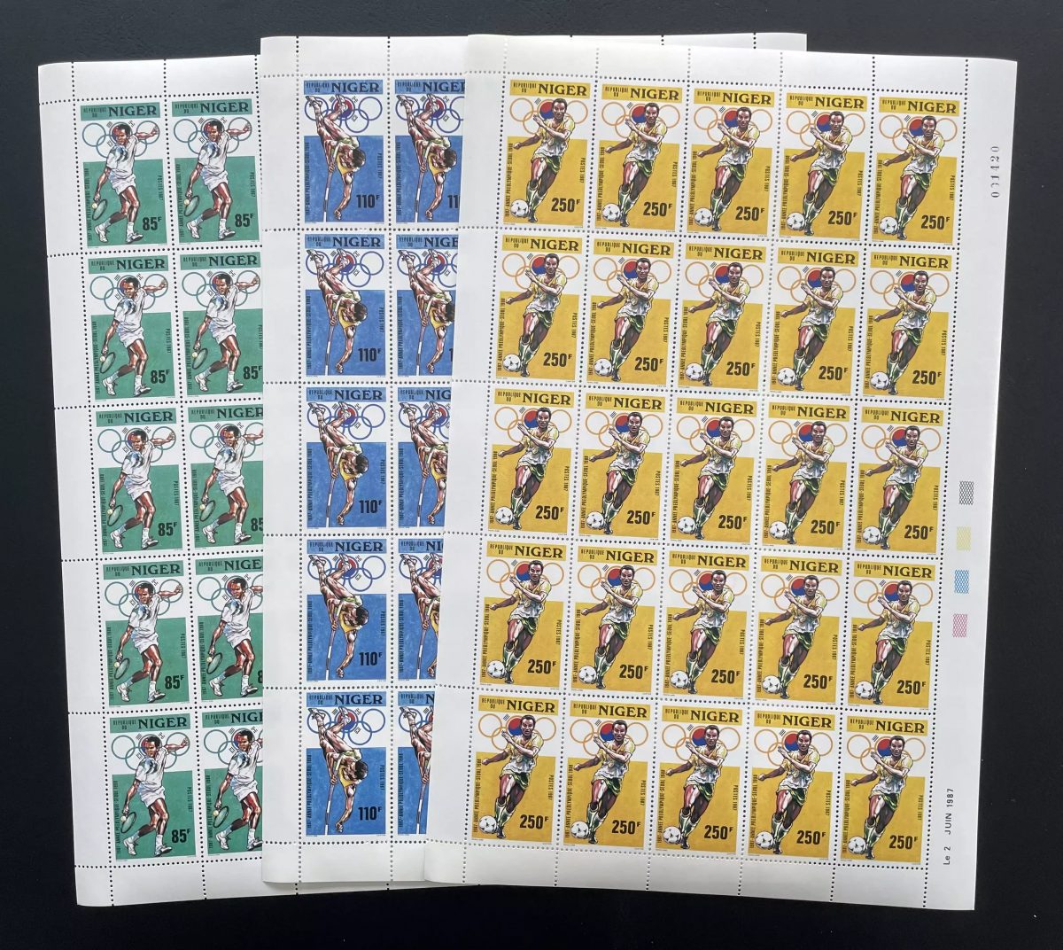 Niger 1987 YT 732-734 planche Jeux Olympiques Séoul football tennis sport
