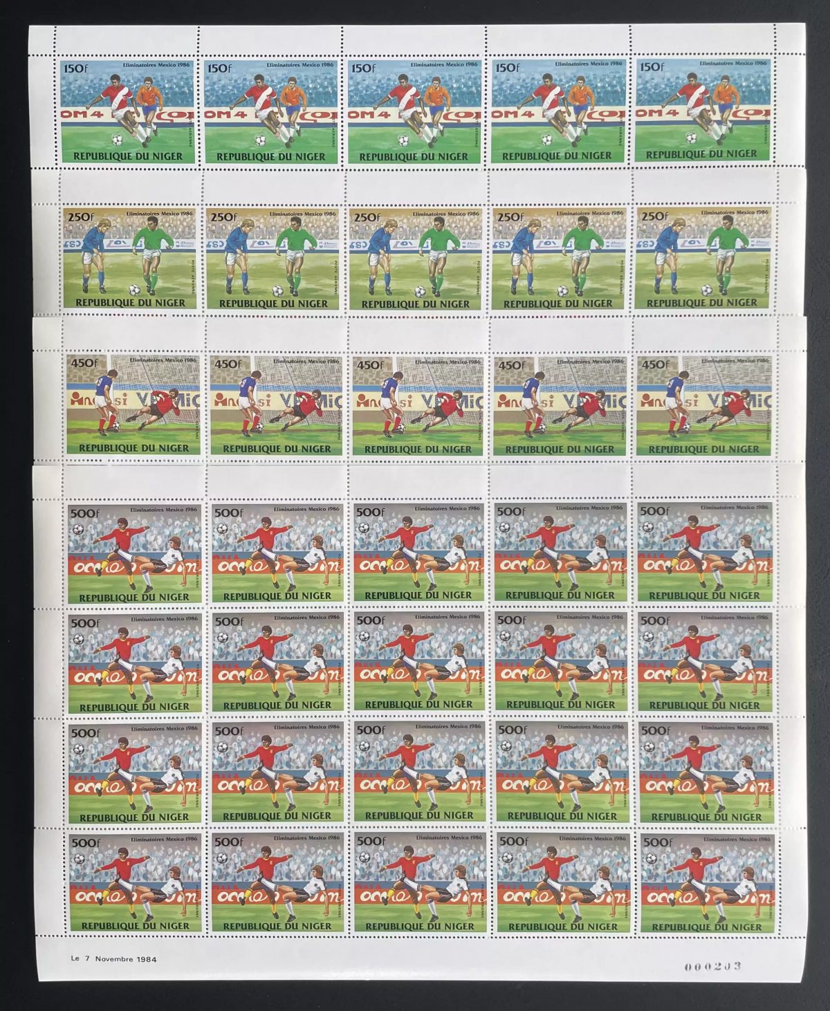 Niger 1984 YT PA 329-332 planche football Mexico 1986 Coupe Monde sport