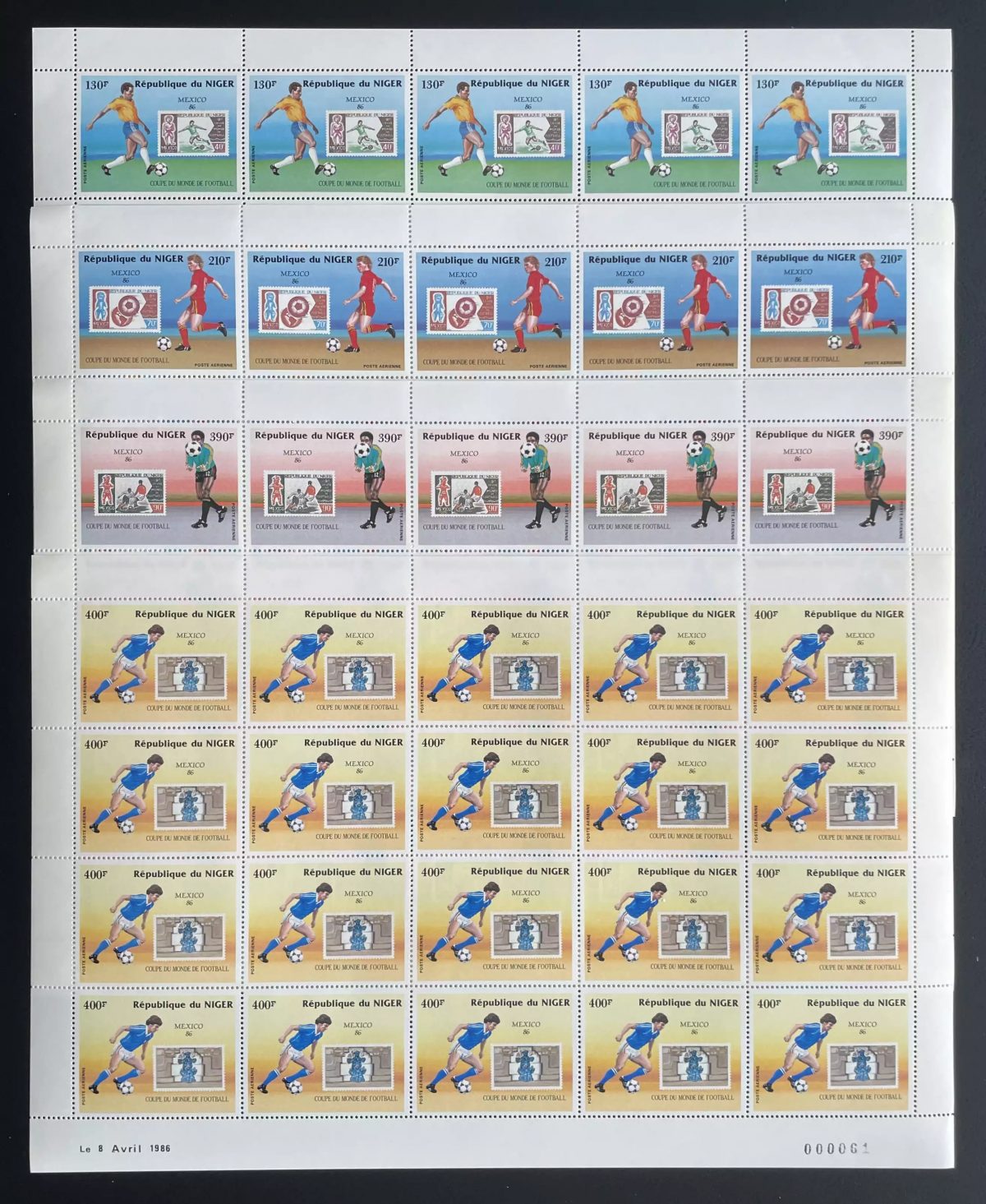 Niger 1986 YT PA 349-352 planche Coupe du Monde Football Mexico sport