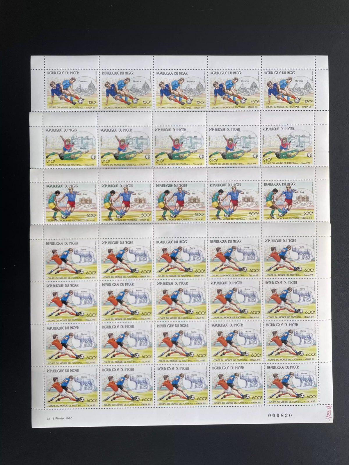Niger 1990 YT PA 362-365 planche Coupe Monde Football Italia 90 Sport