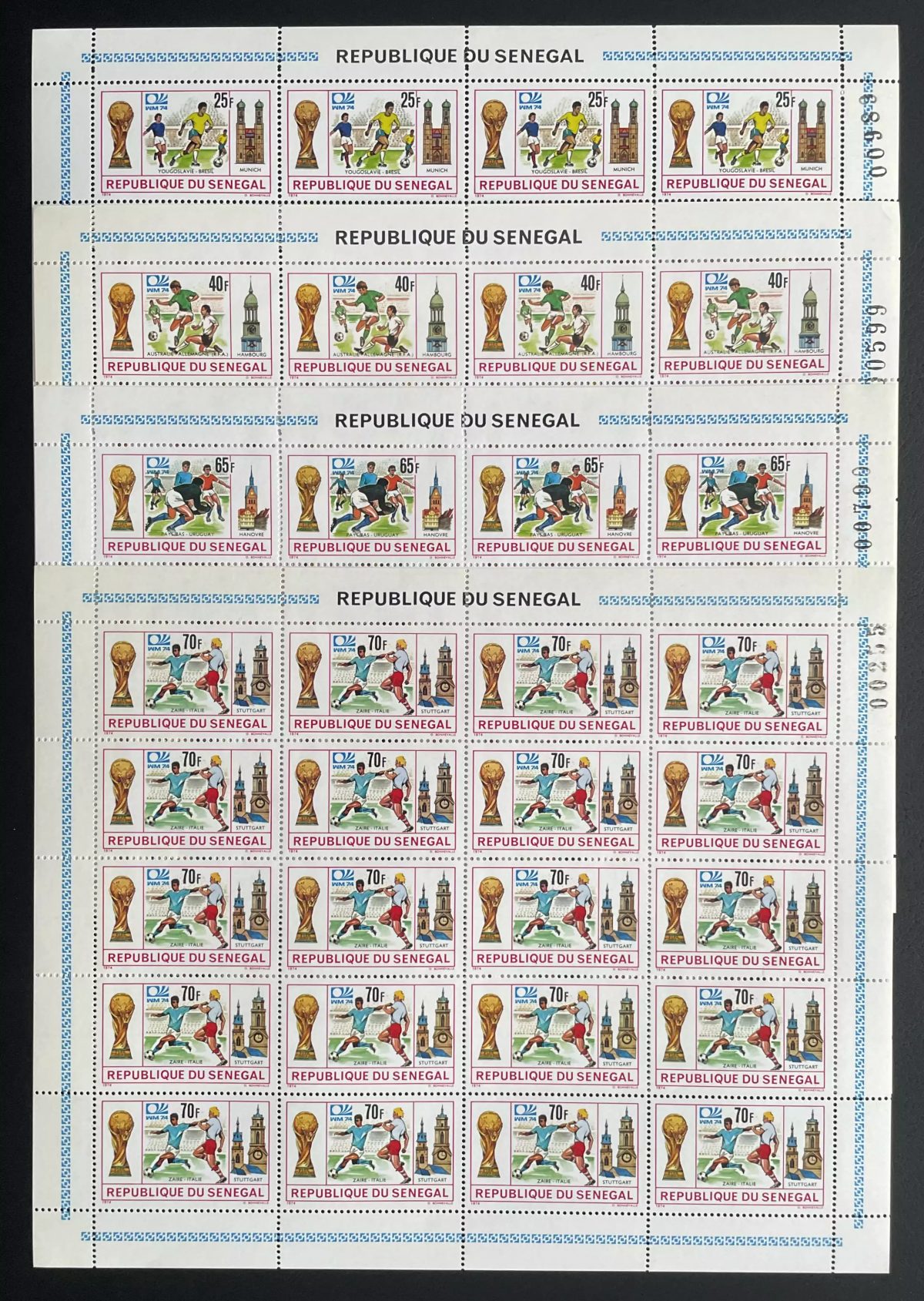 Senegal 1974 YT 401-404 sheet FIFA World Cup Football Germany Munich