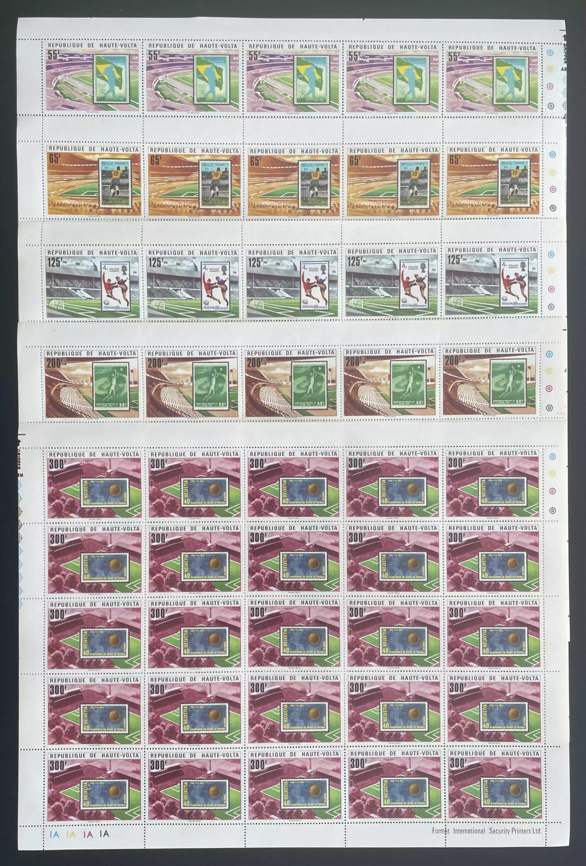 Haute-Volta 1978 YT 444-448 planche football Coupe Monde FIFA stade soccer
