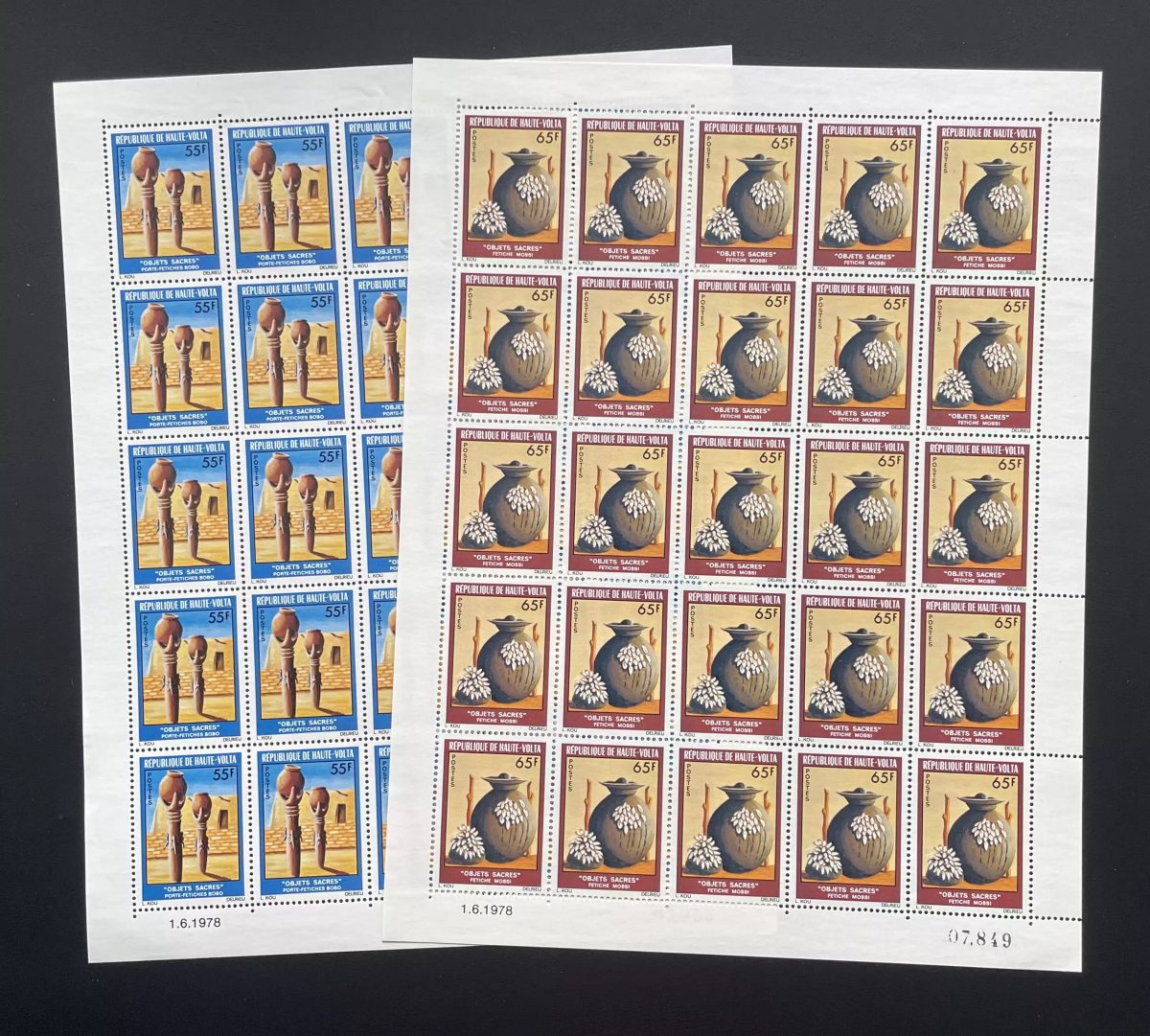 Haute-Volta 1978 YT 457 458 planche objets sacrés fétiches Bobo Mossi