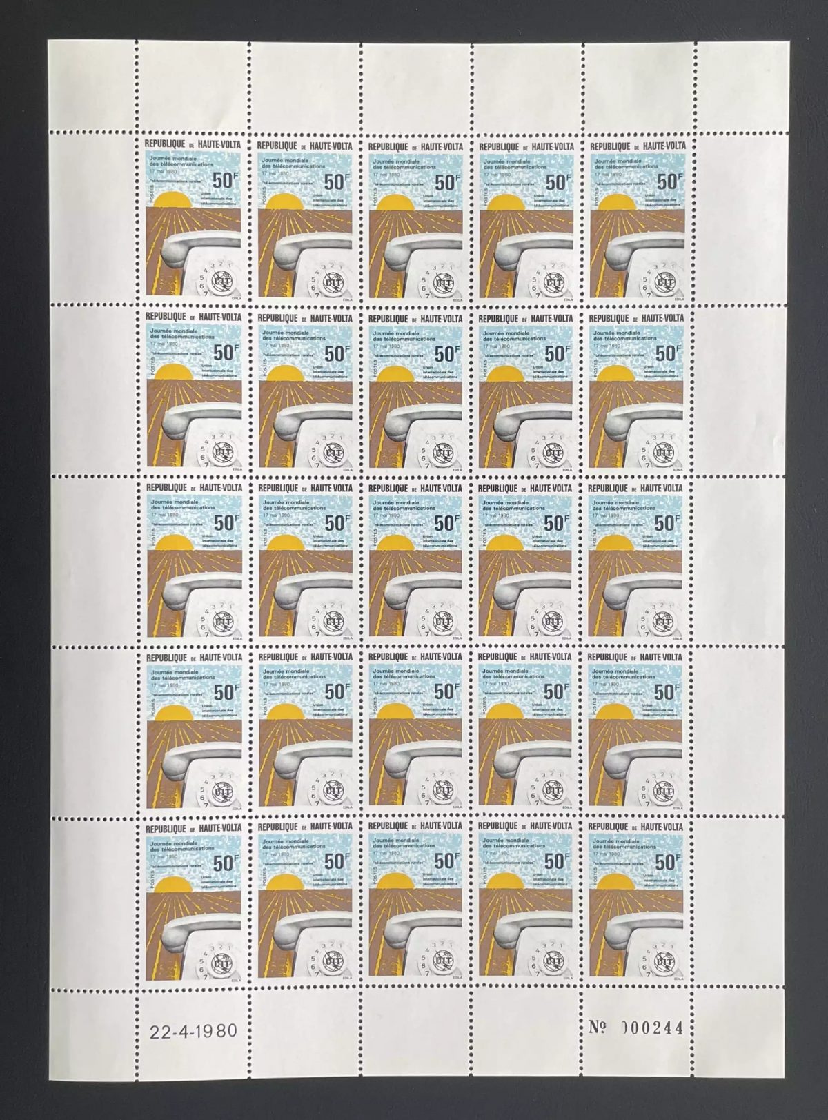 Haute-Volta 1980 YT 510 planche Journée mondiale télécommunications UIT